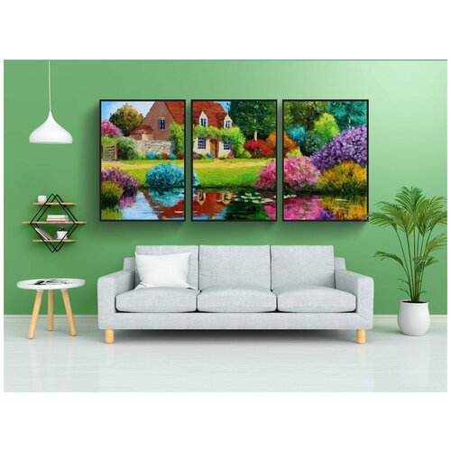 фото Набор модулных постеров для интерьера "дом, озеро, вектор" 60x90 см. в тубусе, без рамки lotsprints