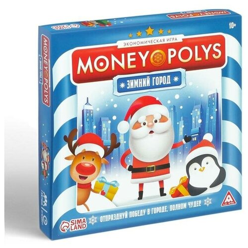 Новогодняя настольная игра «Новый год: MONEY POLYS. Зимний город», 60 карт, 2 кубика, 6 фишек, 10+ настольная игра микромакро город улик