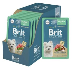 Brit Premium паучи для щенков миниатюрных пород с индейкой и яблоком в соусе - 85 г х 14 шт