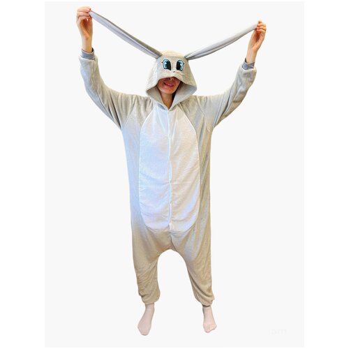 Костюм-пижама Кигуруми (Kigurumi) для взрослых серый кролик (заяц) символ 2023г (размер XL, рост 175-185)
