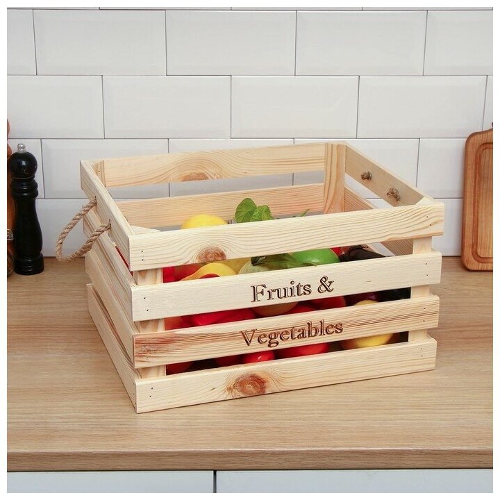 Ящик для овощей и фруктов, 40 × 30 × 20 см, деревянный - фотография № 2