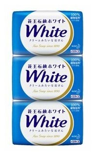 KAO Крем-мыло White бархатистое твердое кусковое, с ароматом белых цветов, спайка 3 шт.* 130 гр.
