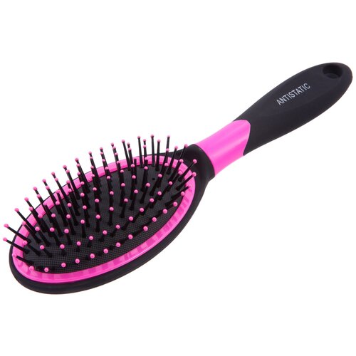 Купить Quilin Расческа для волос массажная с пластиковыми зубчиками / Распутывающая / Для бережного ухода за волосами Q2240, черный/розовый