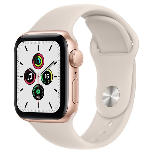 фото Умные часы apple watch se gps 40мм aluminum case with sport band, золотистый/сияющая звезда