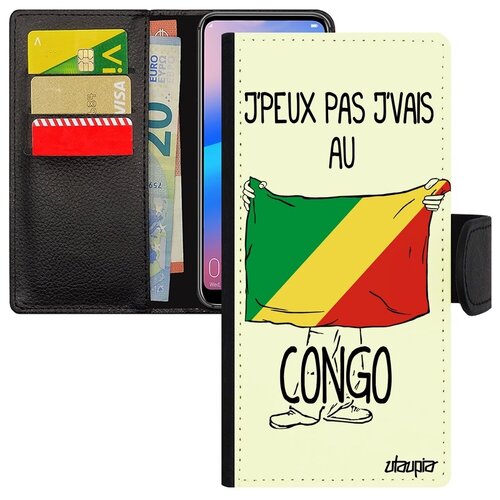 фото Противоударный чехол книжка на смартфон // galaxy a12 // "еду в конго браззавиль" государственный рисунок, utaupia, белый