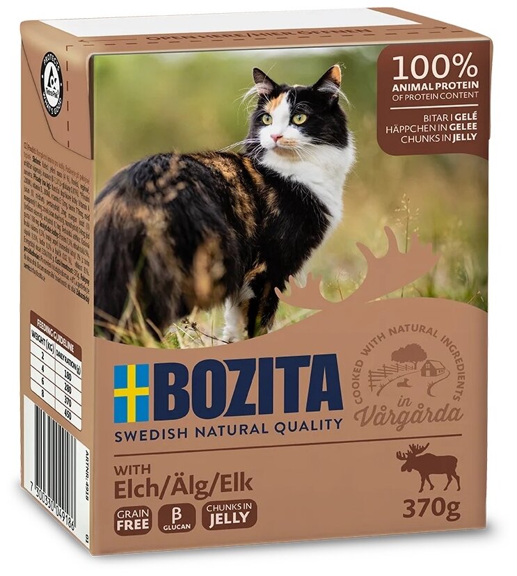 Влажный корм для кошек Bozita с мясом лося 370 г (кусочки в желе) - фотография № 1