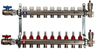 Коллектор из нержавеющей стали STOUT SMS 0907 000009 в сборе с расходомерами 9 вых.