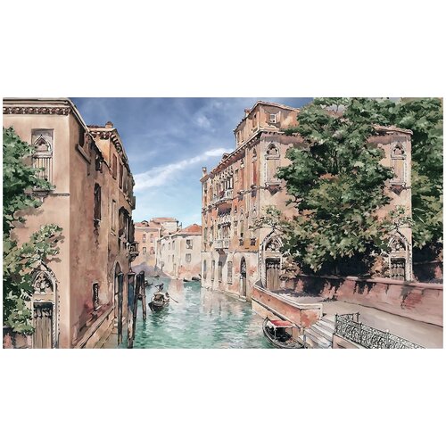 Фотообои Уютная стена Нарисованный канал Венеции 470х270 см Бесшовные Премиум (единым полотном)