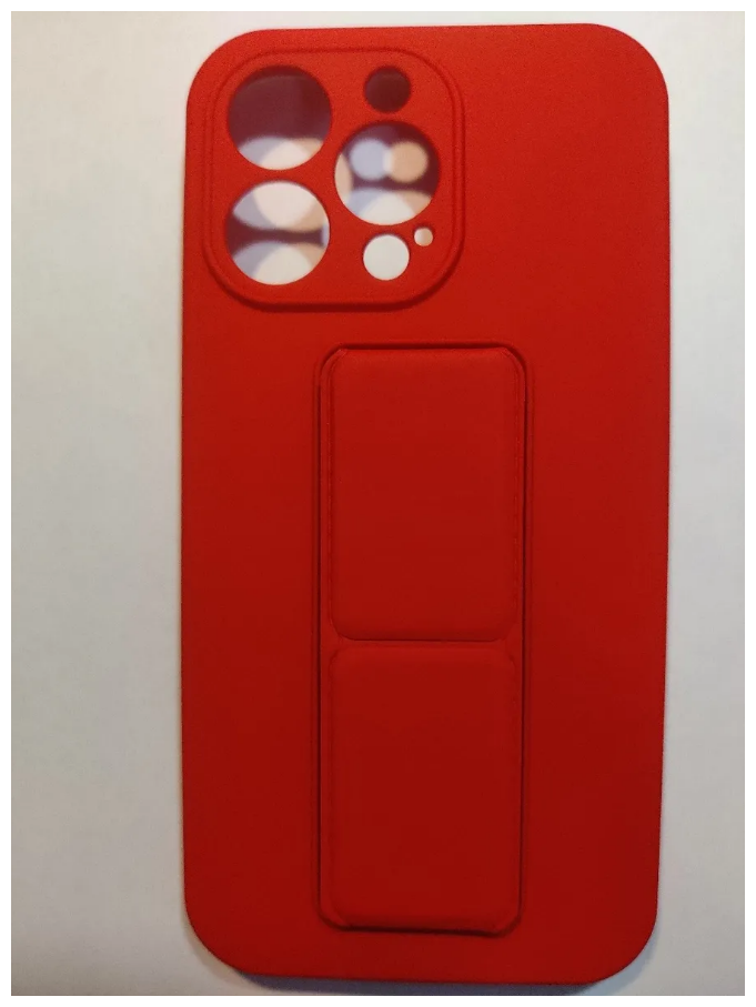 Силиконовый чехол красный для iPhone 13 Pro Max с защитой камеры и магнитной подставкой / магнит для держателя в авто / айфон 13 про макс