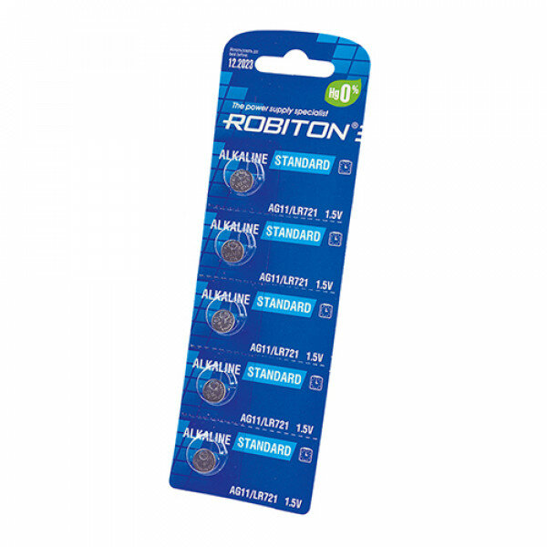 Батарейки алкалиновые Robiton AG11 LR721 362 1.5В дисковые 7.9х2.10мм 5шт