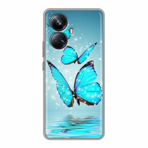 Дизайнерский силиконовый чехол для Реалме 10 Про Плюс / Realme 10 Pro Plus Бабочки голубые