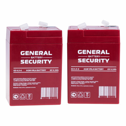 Свинцово-кислотный аккумулятор General Security GS 4.5-6 ( 6 В, 4.5 Ач) (набор/ комплект из 2 штук) аккумулятор general security 12v 1 2ah gs1 2 12