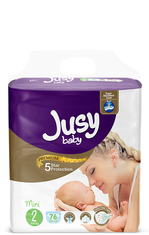 Премиальные детские подгузники Jusy Baby Премиум Джамбо MINI №2 3-6 кг 76 шт/уп