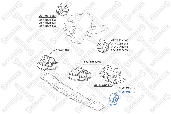 Подушка раздатки Mitsubishi Pajero 91-04 зад лев Stellox 71-11134-SX