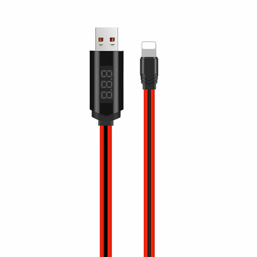 Кабель USB HOCO U29 LED displayed timing Угловой разъем USB - Lightning, 2А, TEST, 1.2 м, красный+черный