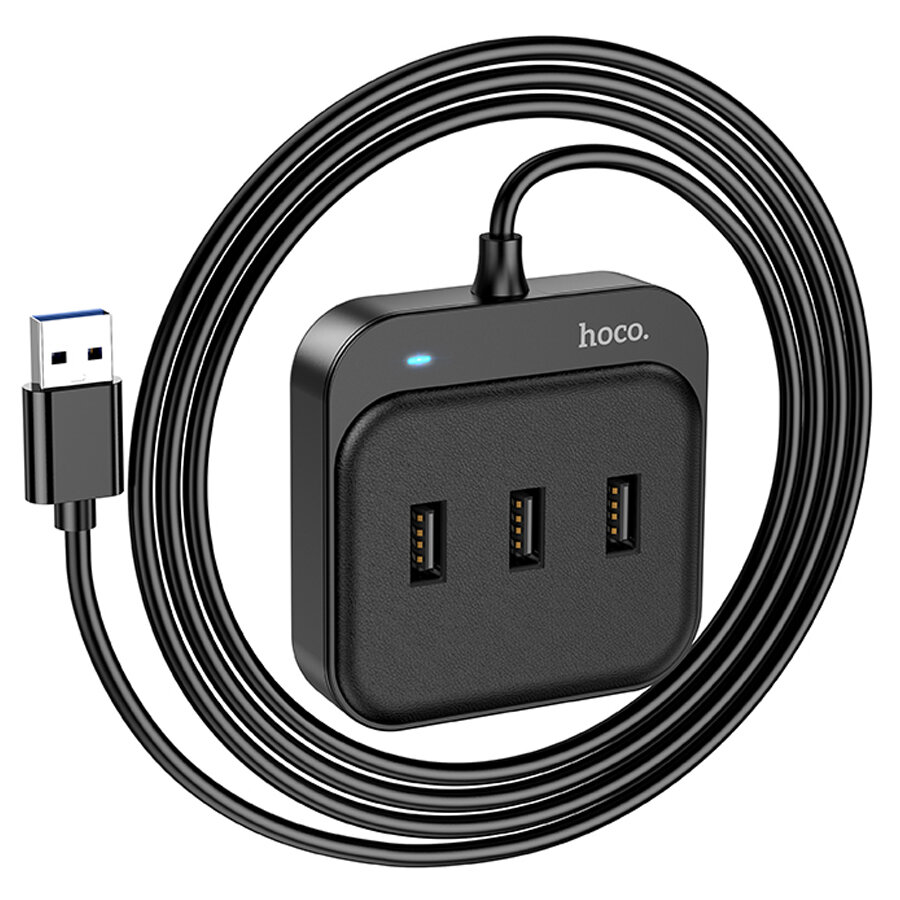 USB HUB разветвитель HOCO HB31 Easy 4 в 1 USB3.0 (m) - 1xUSB3.0 (f) + 3xUSB2.0 (f), 1.2 м, черный