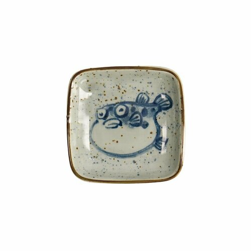 Соусник для соевого соуса фарфоровый TOKYO DESIGN Soy Sauce Dish Puffer Fish, 9 см, белый/синий