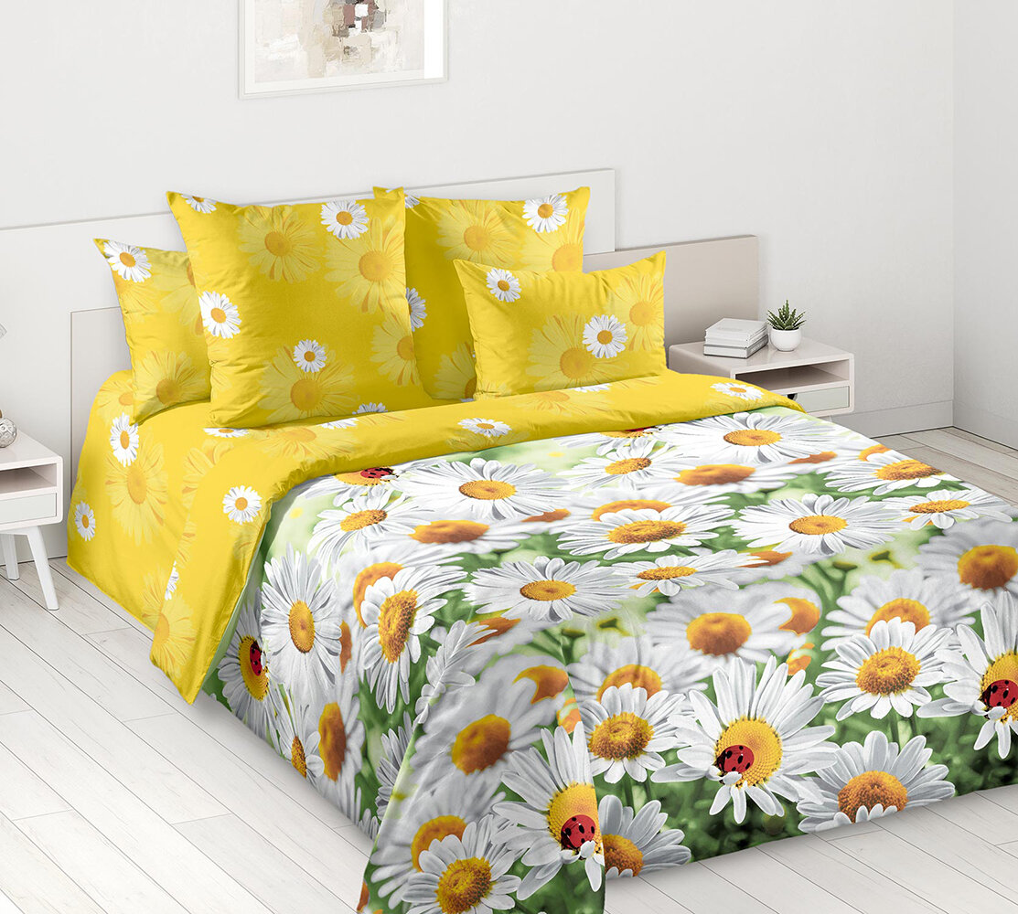 Постельное белье Mercury Home Ромашки 2 Евро Перкаль 2 наволочки 50x70