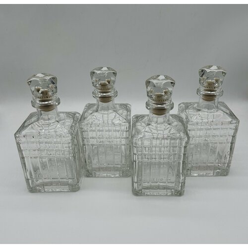 Стеклянная бутылка 0,7л с пробкой КУБИК 4 шт. (ПЭ)