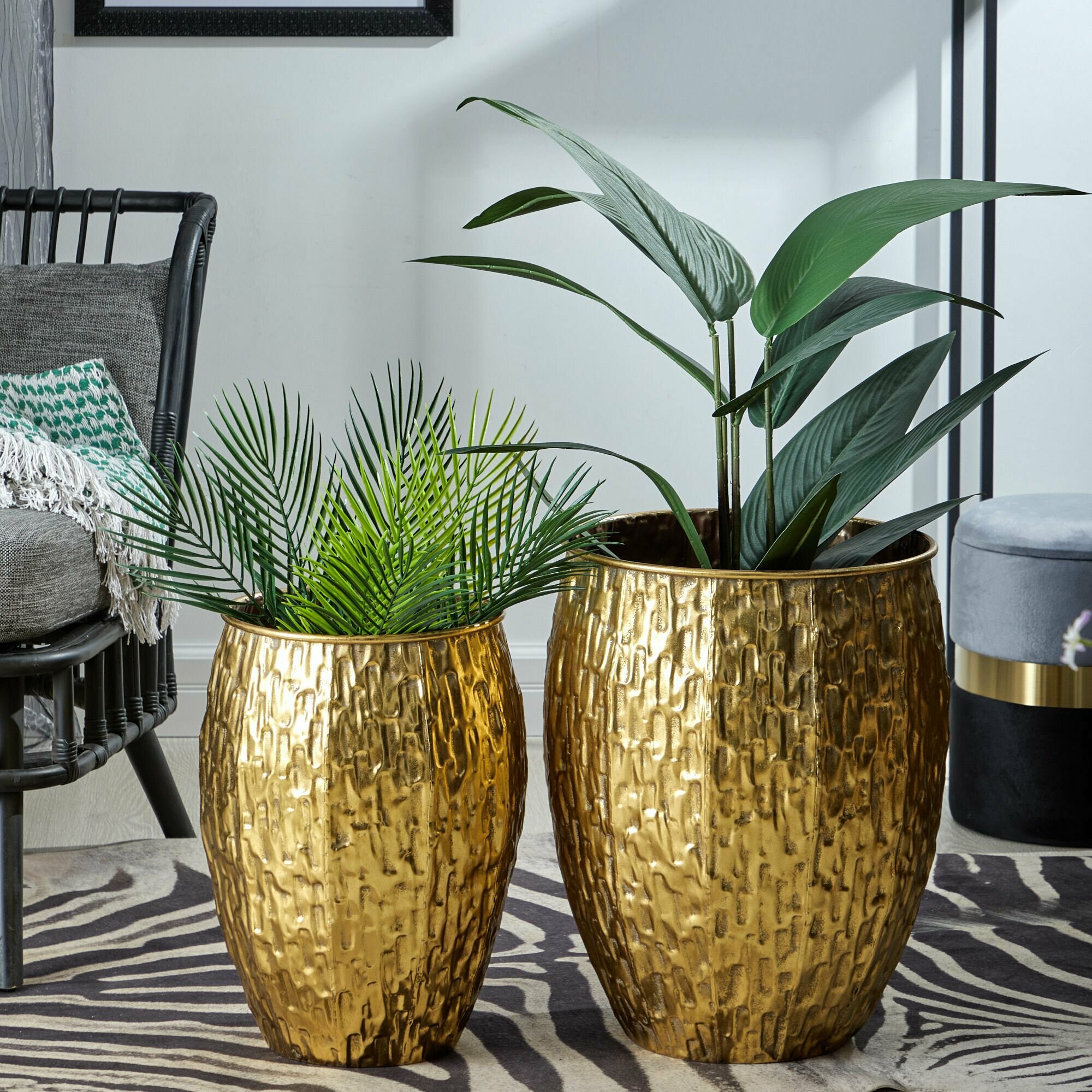 57-288 Кашпо, набор 2 предмета 42х42х51; 34х34х44см, Железо, золотистый, Glasar