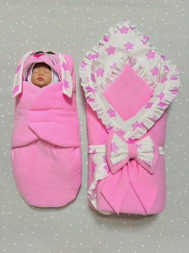 Изображение товара Конверт для новорожденного "Крошечка", с вышивкой, демисезон, велюр, хлопок, бязь, розовый