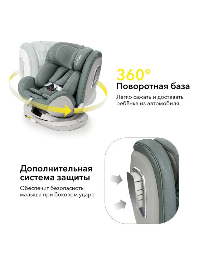 Автокресло детское от 0-12 лет, поворот на 360, I-Unix Happy Baby, группа 0+/1/2/3 (0-36 кг), экокожа, темно-зеленое — фото 1