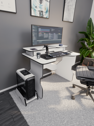 Изображение товара Игровой компьютерный стол для геймера белый с черной окантовкой с полкой под монитор 106х73х75