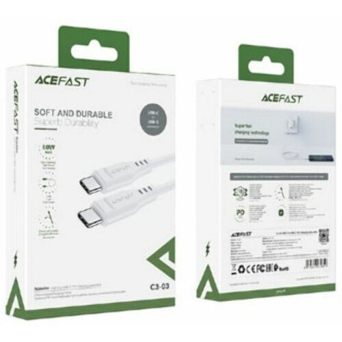 Кабель Acefast C3-03 USB-C to USB-C Charging Data Cable (1,2 метра) чёрный (AF-C3-03-BK) кабель acefast c3 04 usb a to usb c charging data cable 1 2 метра чёрный af c3 04 bk