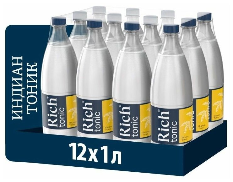 Газированный напиток Rich Индиан Тоник (Schweppes Indian Tonic) 1Л. х 12 шт. - фотография № 1