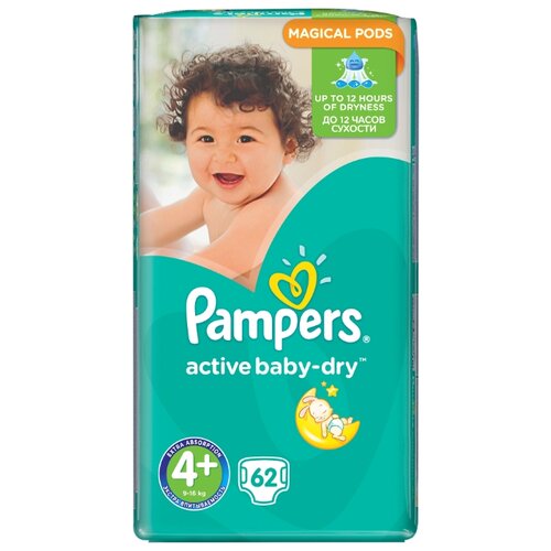 фото Pampers подгузники Active Baby-Dry 4+ (9-16 кг) 62 шт.