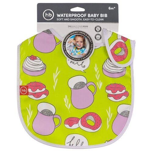 Нагрудник для кормления Happy Baby Waterproof Baby Bib X1, слюнявчик детский, водонепроницаемый, на липучке, от 6 месяцев, lavander