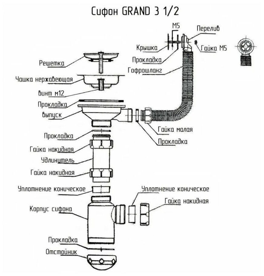 Сифон для кухонной мойки км1р схема сборки