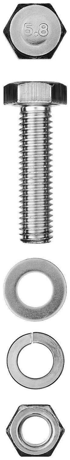 фото ЗУБР DIN 933 M10 x 40 мм, болт с гайкой и шайбами, 2 шт (303436-10-040)