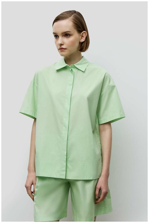 Блуза  Baon, повседневный стиль, прямой силуэт, короткий рукав, манжеты, без карманов, однотонная, размер 52, зеленый