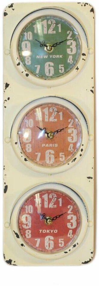 Часы настенные с тремя циферблатами / металл, стекло 15х7х41