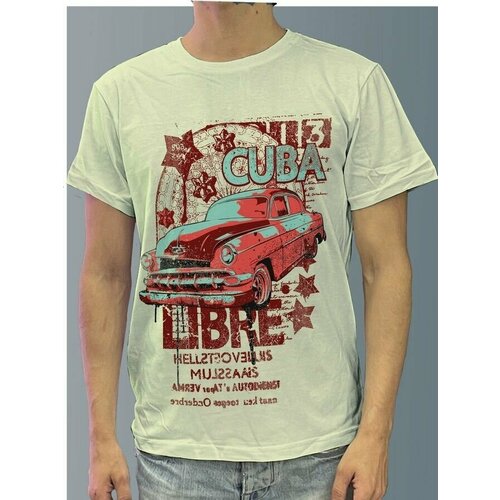 фото Футболка мужская белая молочный оттенок из хлопка с dtf принтом cuba libre - 452 будь на стиле