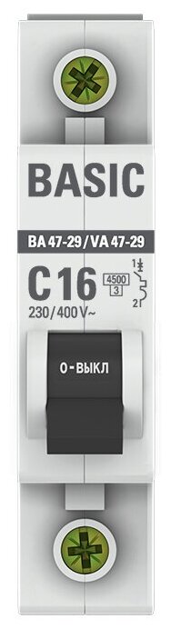 Автоматический выключатель EKF 1P 16А (C) 4,5kA ВА 47-29 EKF Basic 4 штуки - фотография № 2