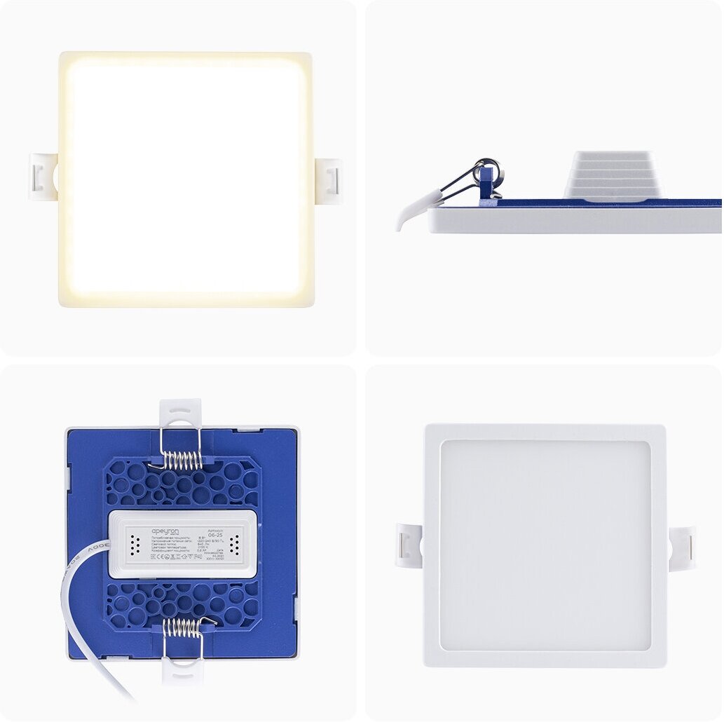 Светодиодный светильник-панель в форме квадрата, с изолированным драйвером, 8Вт, ТБ 2700К, 640Лм, IP40, 220В, 95 мм - фотография № 14