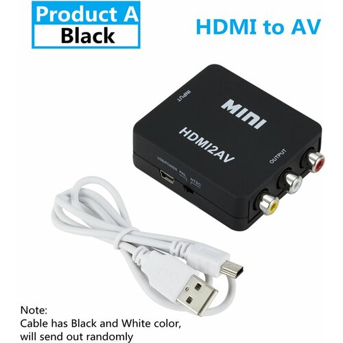 HD Видео конвертер - переходник вход HDMI на Колокольчики RCA выход AV/CVSB L/R HDMI2AV черный