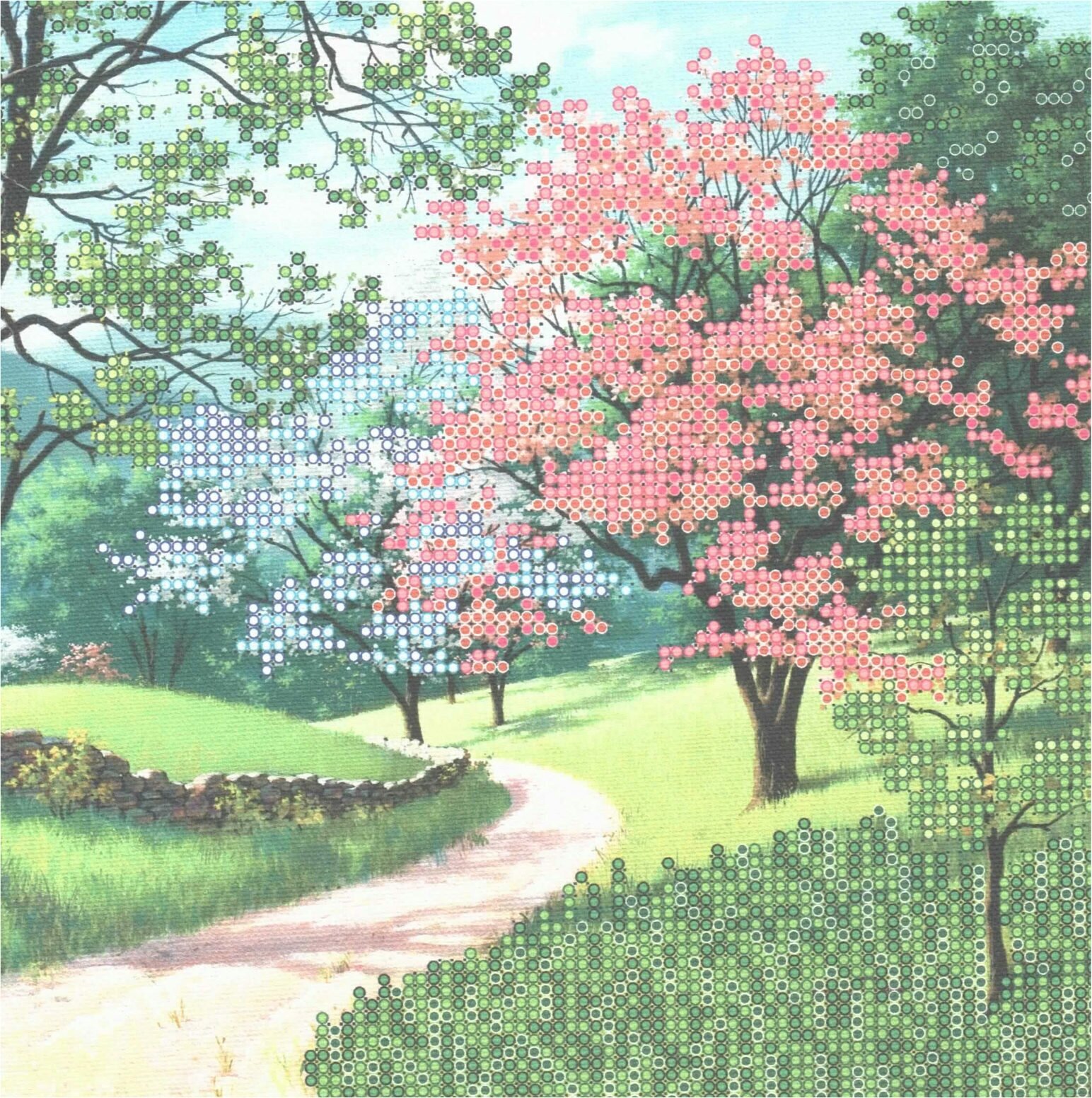 Холст с рисунком для вышивки бисером абрис АРТ Цветущий парк, 20*20см, 1шт