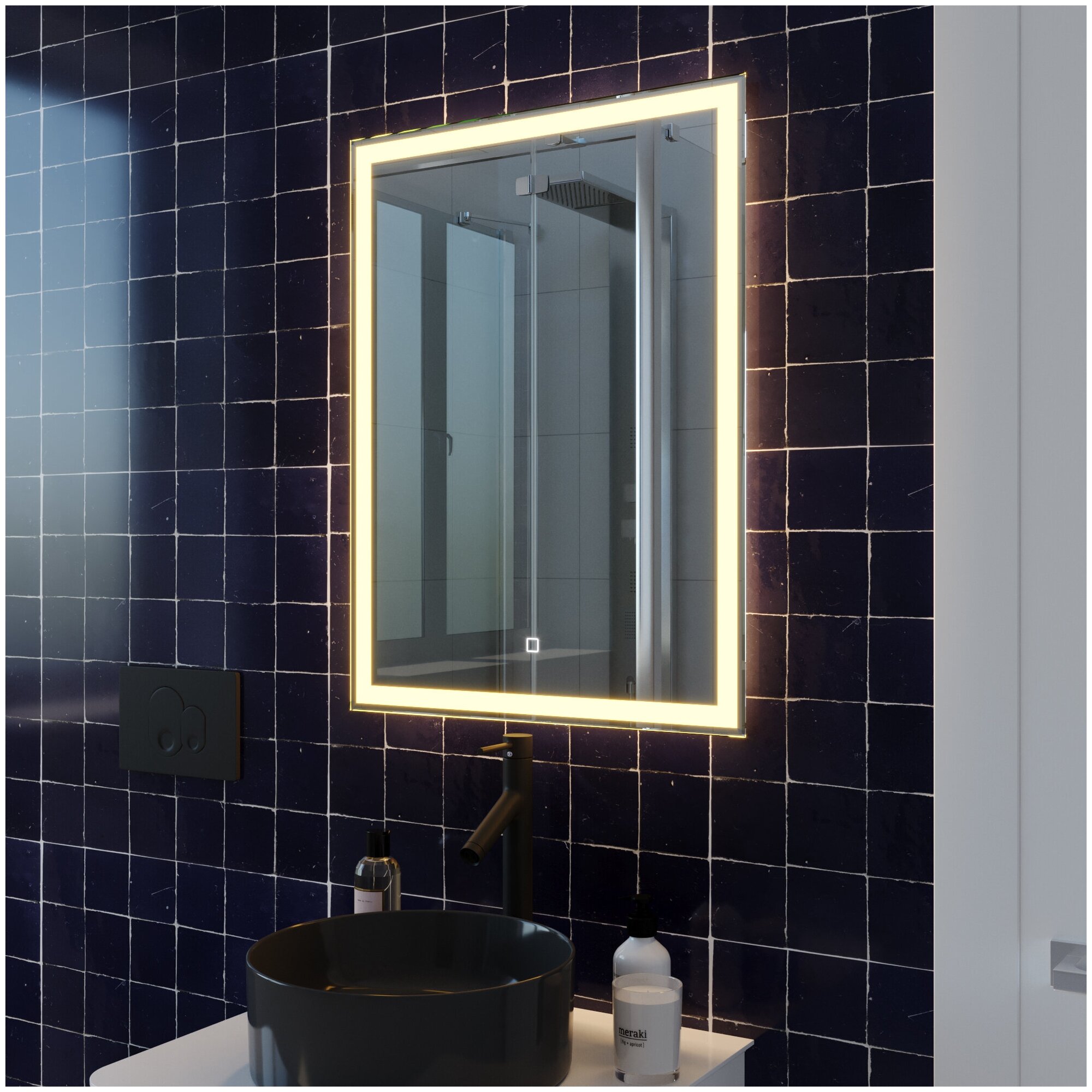 Зеркало с LED подсветкой OBERIAL 60x80см (тёплый свет 3000К, прямоугольное настенное для ванной сенсорное выключение) - фотография № 7