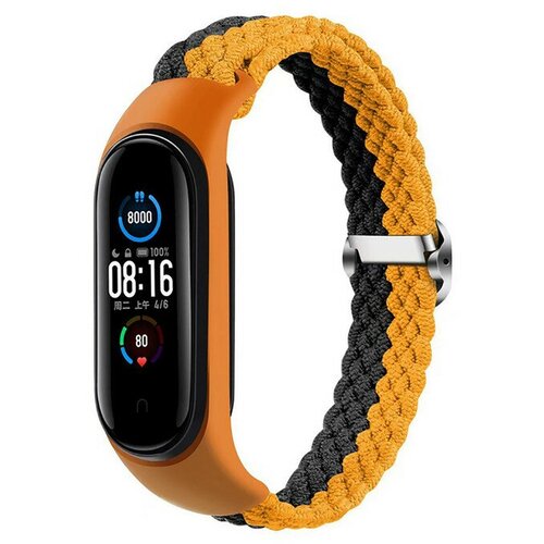 Ремешок плетеный нейлоновый для Xiaomi Mi Band 4 / Mi Band 5 / Mi Band 6 / Mi Band 7, 30 оранжево-черный ремешок плетеный нейлоновый для xiaomi mi band 4 mi band 5 mi band 6 mi band 7 36 зелено желтый