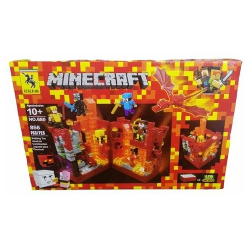 конструктор игрушка нападение на каменную крепость для детей Майнкрафт конструктор детский светящийся Оранжевый 856 деталей.