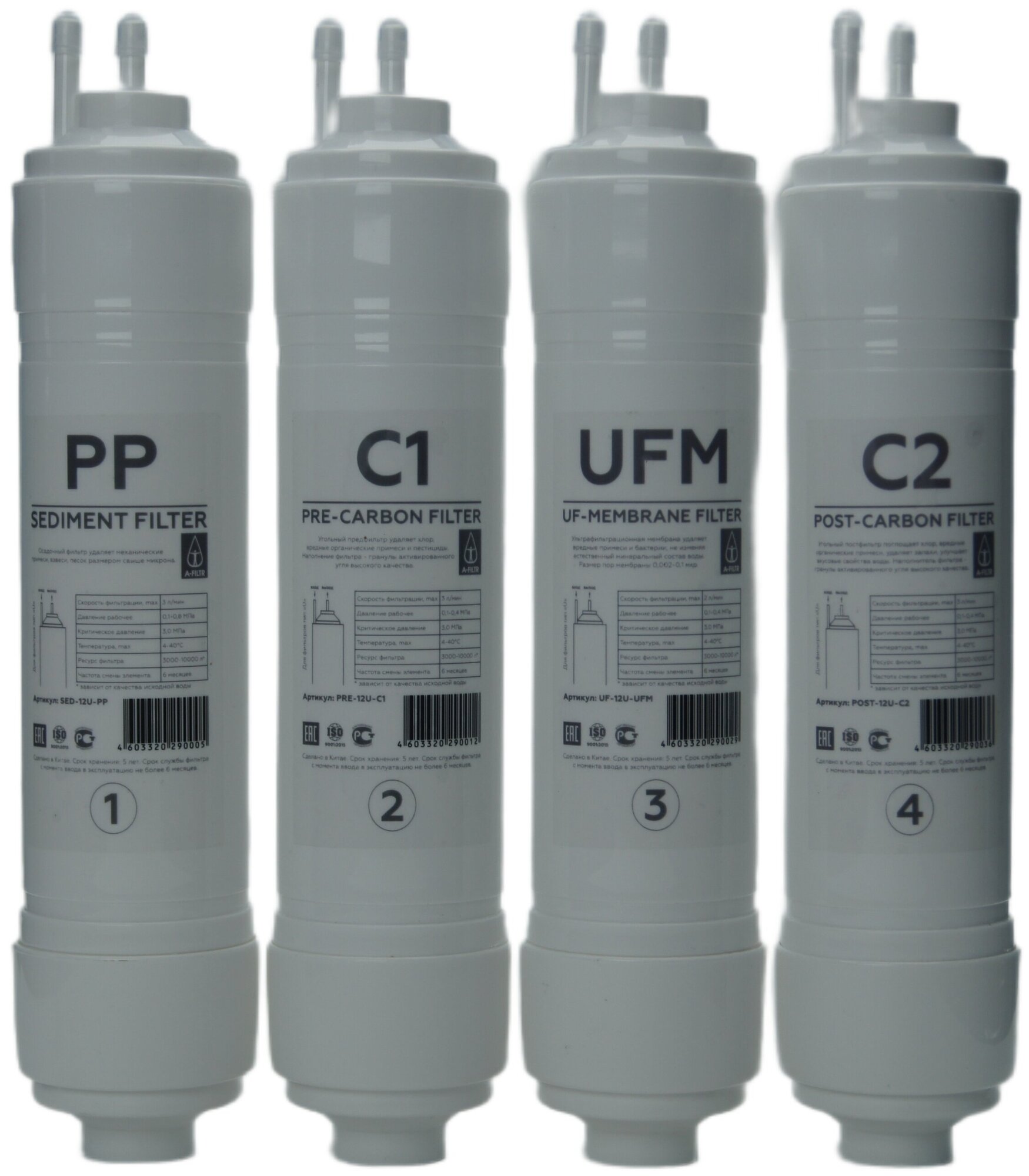 Комплект фильтров для очистки воды 12U Для пурифайеров, систем под мойку, наборов-инсталляций. SED, PRE, UF, POST - фотография № 1