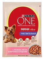 Корм для собак Purina ONE (0.1 кг) 24 шт. МИНИ Чувствительная с Лососем, рисом и морковью в подливе