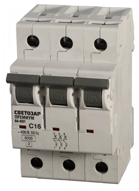 Выключатель автоматический СВЕТОЗАР премиум 3-полюсный, 50 A, C , откл. сп. 6 кА, 400 В