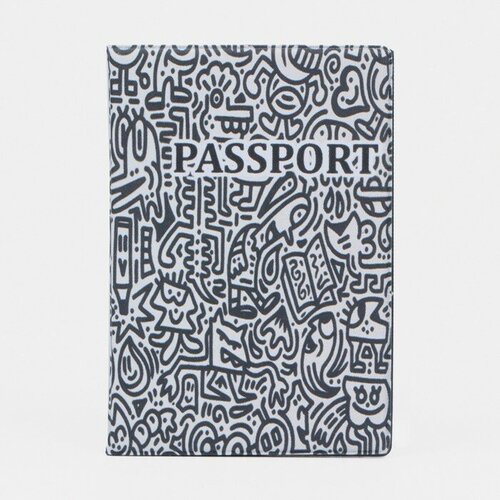 Обложка для паспорта , черный, белый