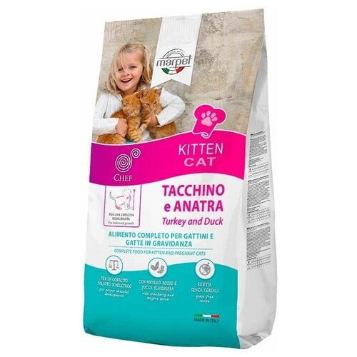 Корм сухой диетический беззерновой для котят от 3 мес до 12мес., беременных и кормящих кошек, с индейкой и уткой 1,5 кг.