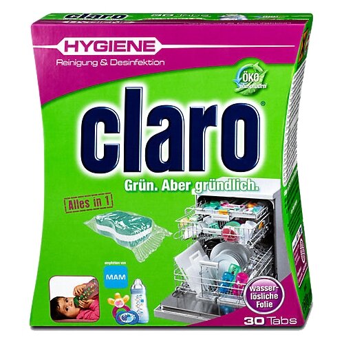 CLARO Hygiene Tabs Дезинфицирующие таблетки для мытья посуды в ПММ, 30 шт., Австрия