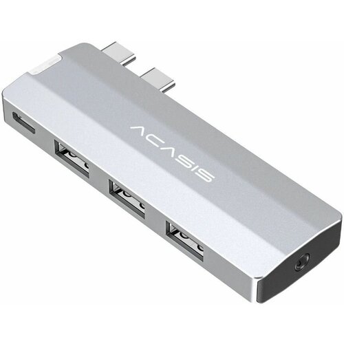 Хаб USB Acasis 5 в 1 для MacBook Pro / Air 2016-2022, 1 x Thunderbolt 40 Гбит/с + 3 x USB 3.2 10 Гбит/с + 1 x 3.5 jack (HS-M3UA), серебристый